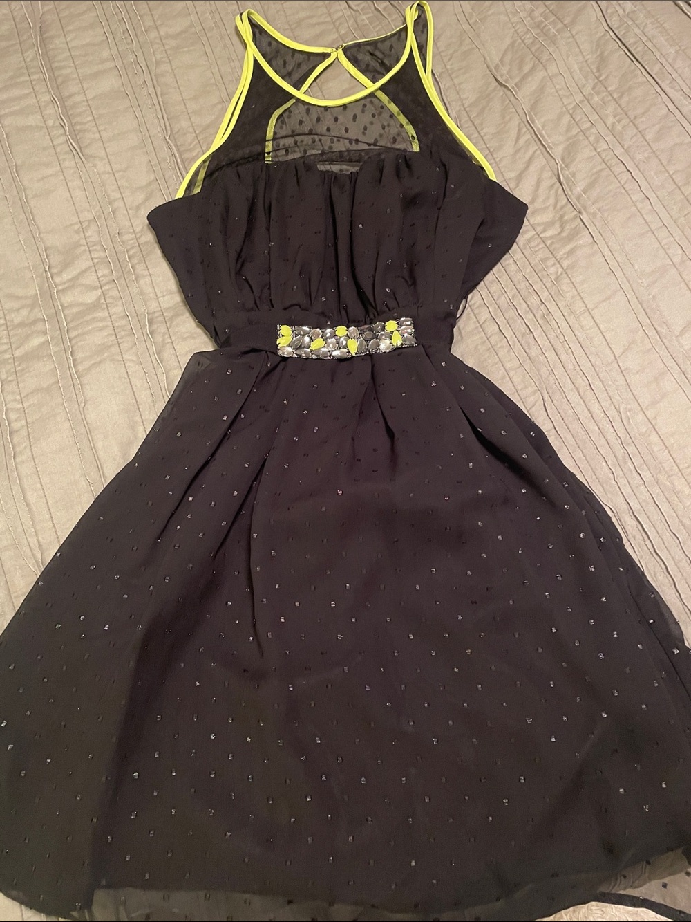 princess vera wang Black Dress with Neon Yellow Trim